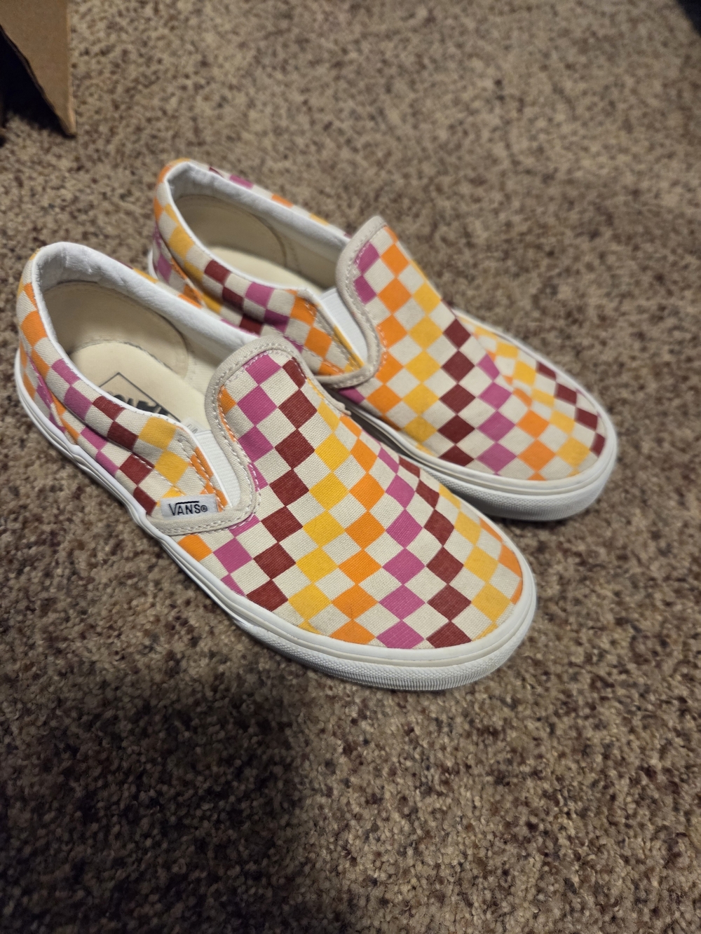 Vans Kids Checkerboard Slip-On Sneakers in Pink, Orange, Brown